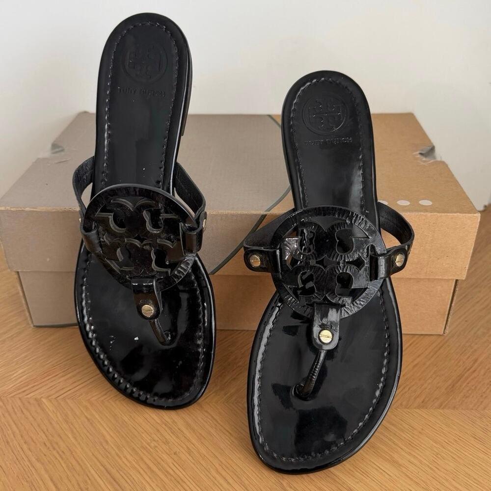 Tory Burch Miller ‘Black’ Women Patent Leather Sandals Slides- SZ 10